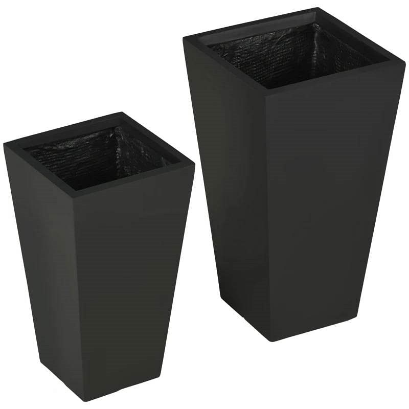 Set of 2 Modern Lightweight Black Outdoor Patio Flower Pot Tall Planter Box - Free Shipping