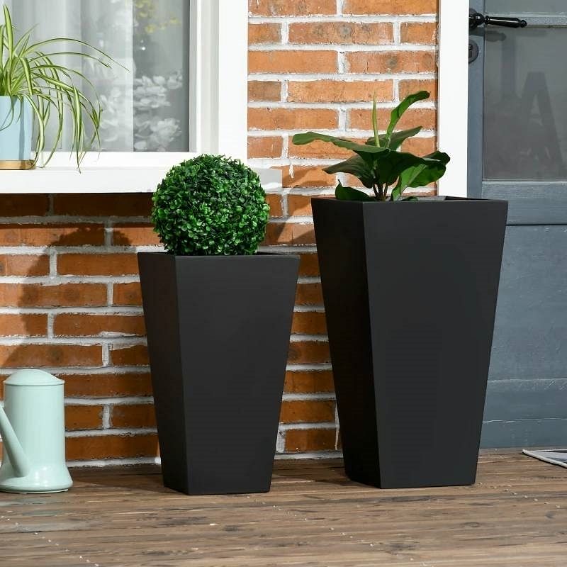 Set of 2 Modern Lightweight Black Outdoor Patio Flower Pot Tall Planter Box - Free Shipping