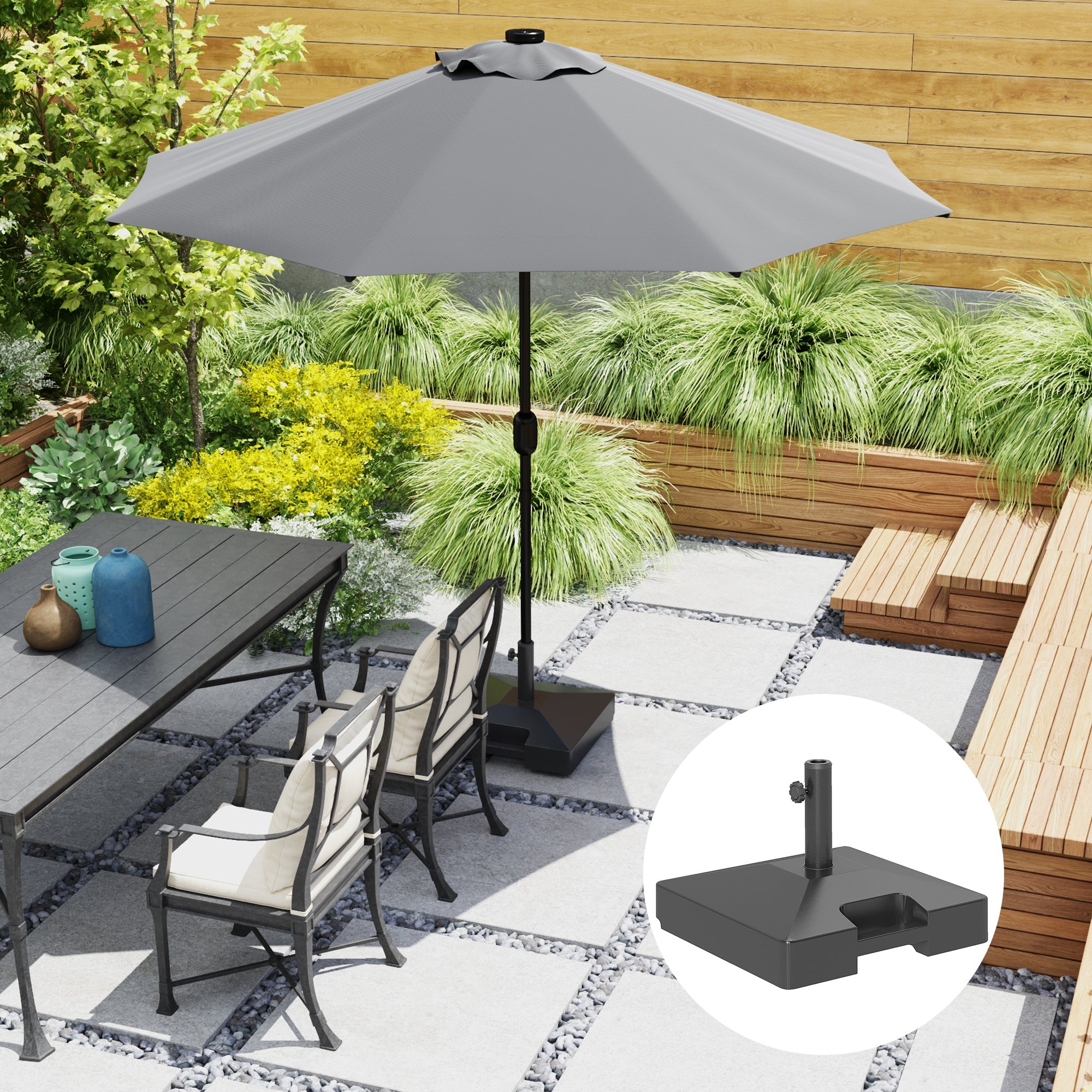Outsunny Patio Umbrella Base with Wheels Handle, Heavy Duty Outdoor Umbrella Stand Base, Filled Up to 73lbs with Stand or 57lbs with Water for Garden, Poolside, Black