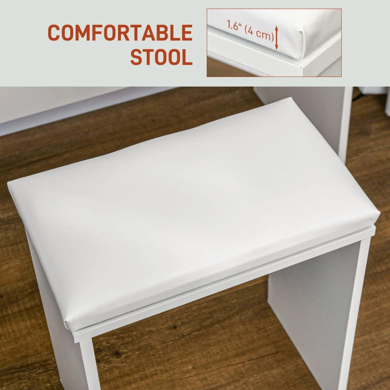 HOMCOM Makeup Vanity Desk Set with Stool, LED Lighted Mirror, 2 Drawers, Modern Dressing Table