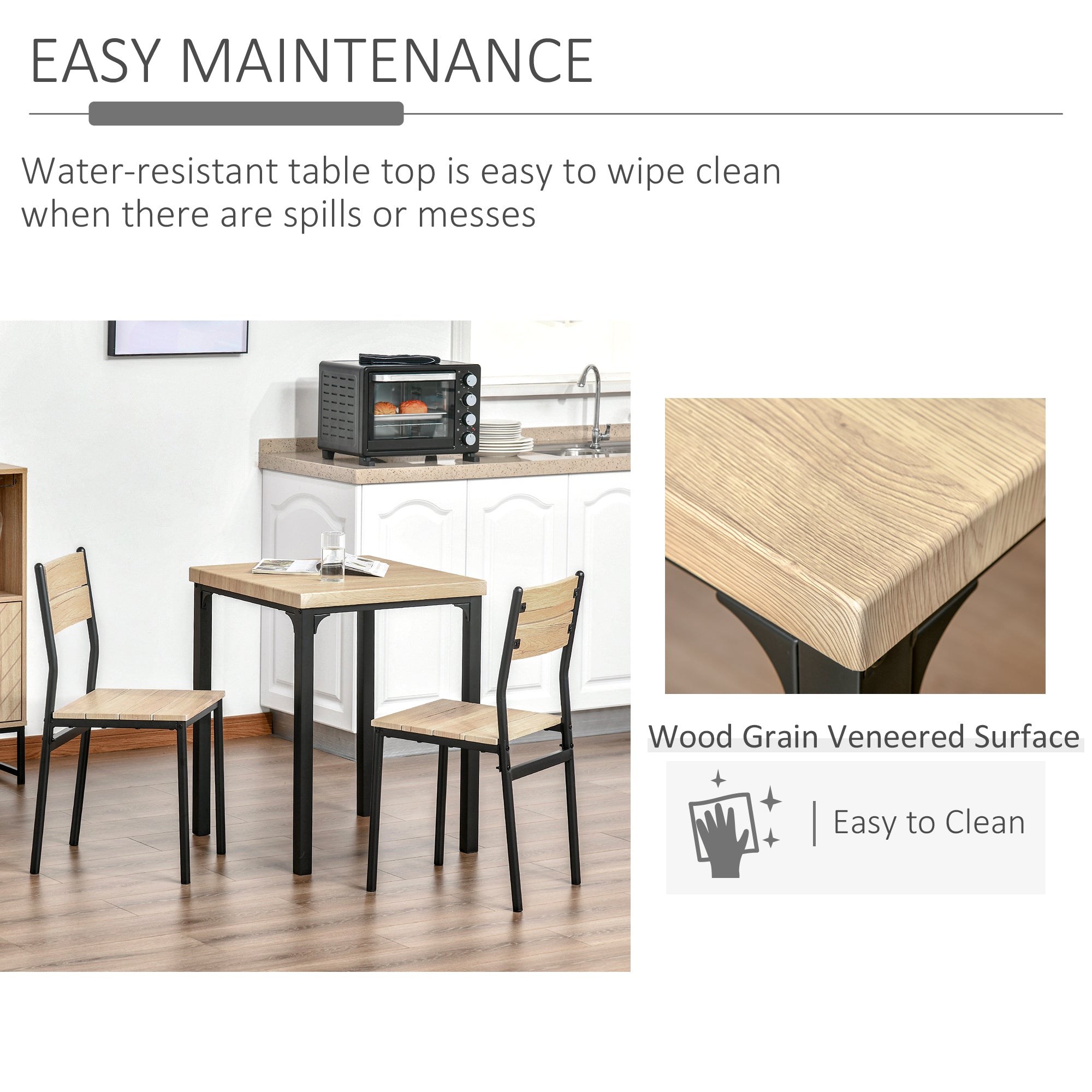 HOMCOM 3pcs Wooden Dining Set Industrial Style Wood and Metal Kitchen Table Set for 2 Chairs Modern and Sleek Dinette Home Furniture