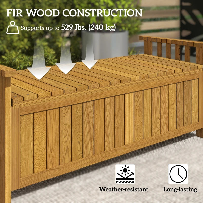 Wooden Bench with Storage Box, Outdoor Exterior Bench with Armrests for Patio Garden Balcony, Brown