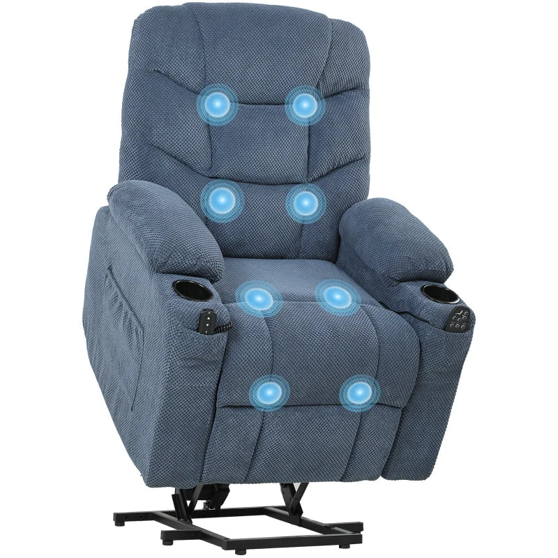 Power Recliner Chair with Massage, Electric Lift Chair for Elderly with Side Pockets, Cup Holders, Remote, Blue