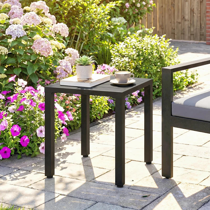Metal Outdoor Side Table, 45.5 cm Square Patio Side Table, Small Accent Table for Garden, Poolside, Black