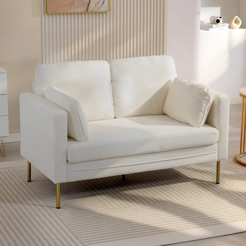 Loveseat Sofa, 55" Small Sofa Couch with 2 Pillows, Metal Legs for Living Room, Bedroom, Apartment, Cream White