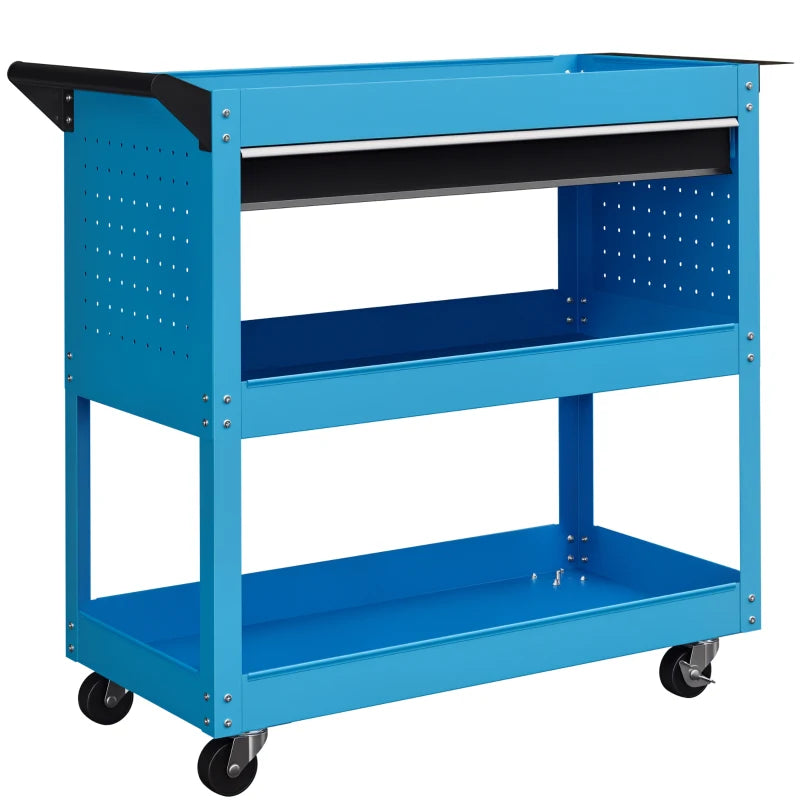 Tool Cart on Wheels, Utility Cart with Wheels, Ball Bearing Drawer, Storage Trays for Garage, Warehouse, Workshop, Blue