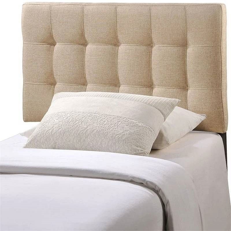 Twin size Modern Beige Tan Taupe Fabric Tufted Upholstered Headboard - Free Shipping
