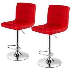 Set of 2 Modern Adjustable Height Barstools w/ Comfortable Red PU Leather Seat - Free Shipping