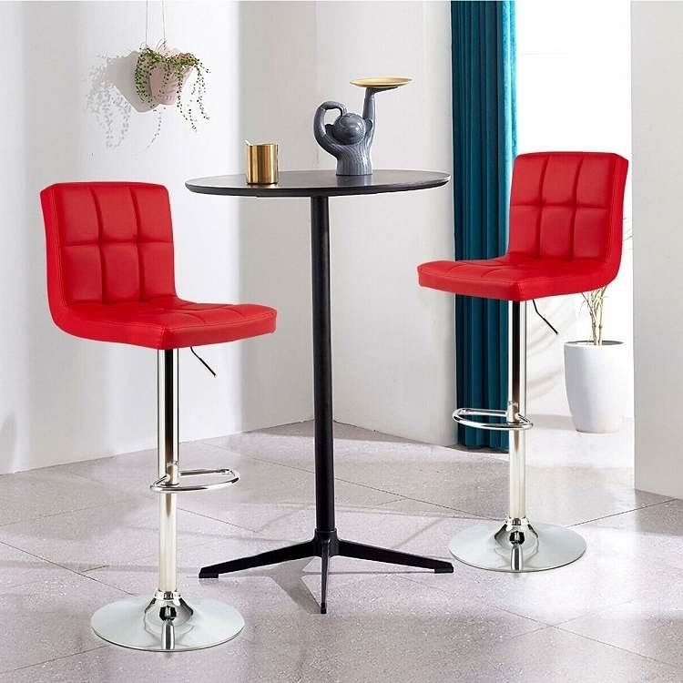 Set of 2 Modern Adjustable Height Barstools w/ Comfortable Red PU Leather Seat - Free Shipping