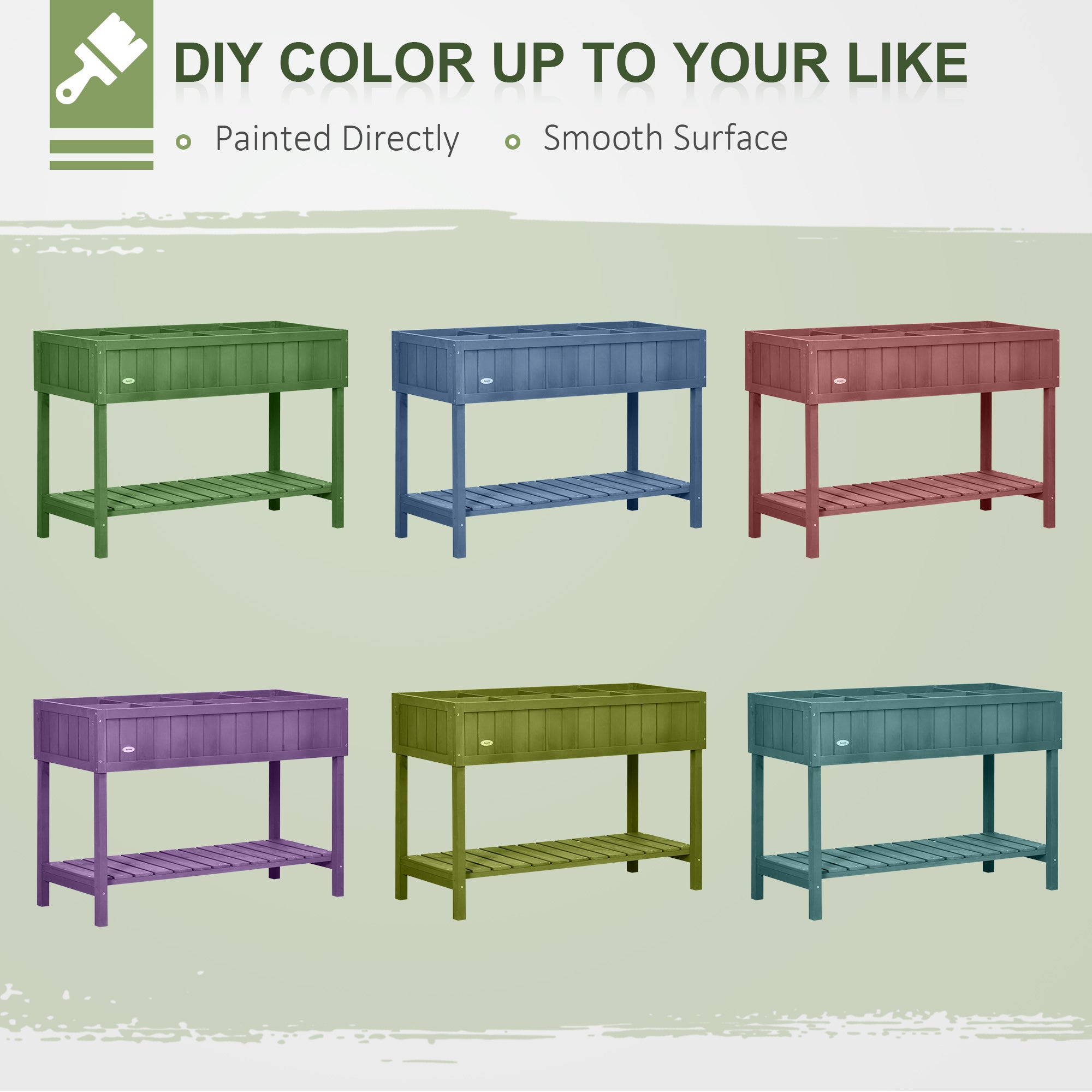 Outsunny 43.25" x 18" x 30" Raised Garden Bed, Wooden Plant Stand with 8 Grid Box, Storage Shelf for Outdoor, Dark Grey