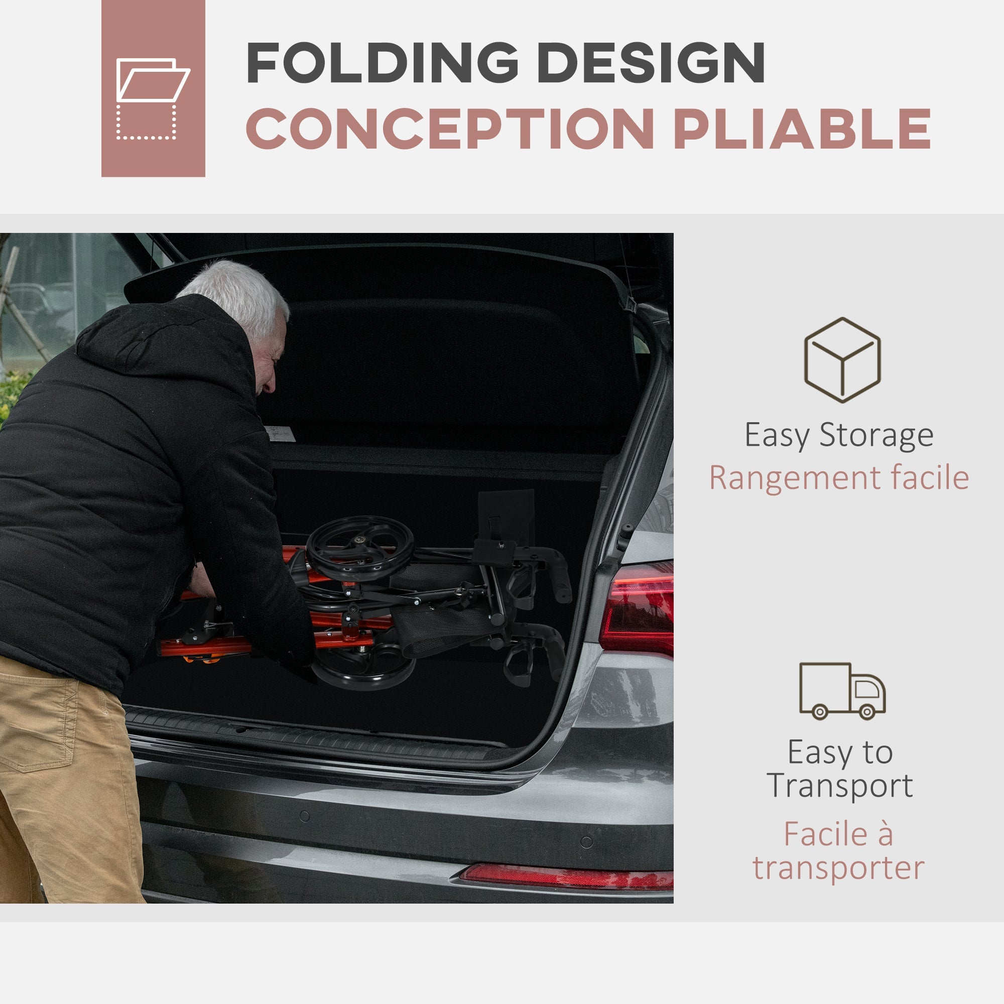 HOMCOM Rollator for Seniors with Seat, Back, Cane Holder, Aluminium Folding Rolling Walker with Adjustable Handle, Bag, Red