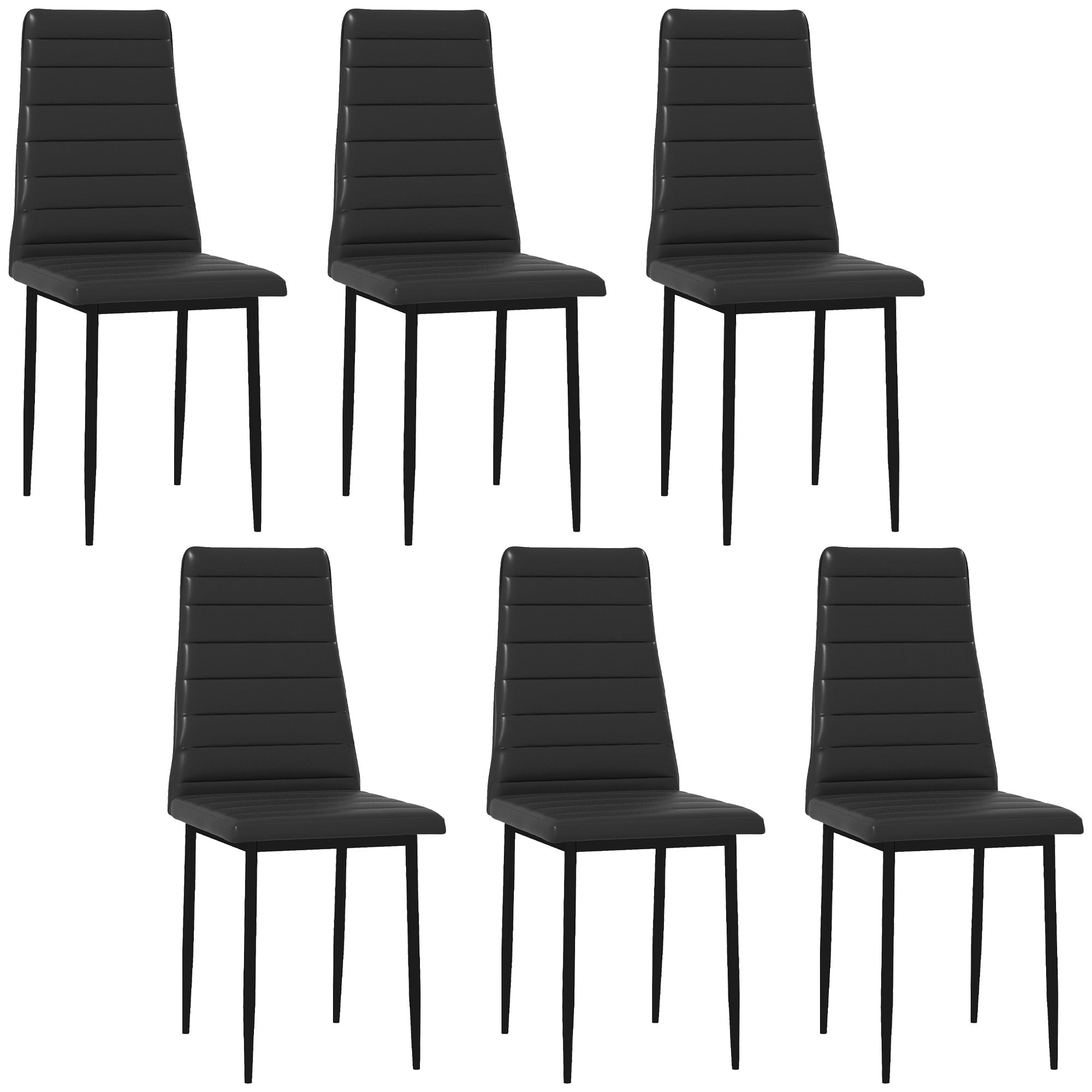 HOMCOM High-Back Dining Chairs: Upholstered PU Leather with Metal Legs, Set of 6, Black
