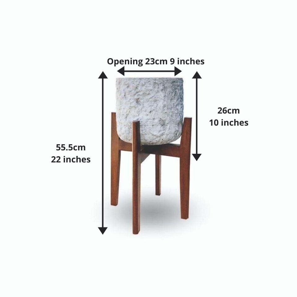 Roma Mid-Century Rock Planter With Wooden Stand