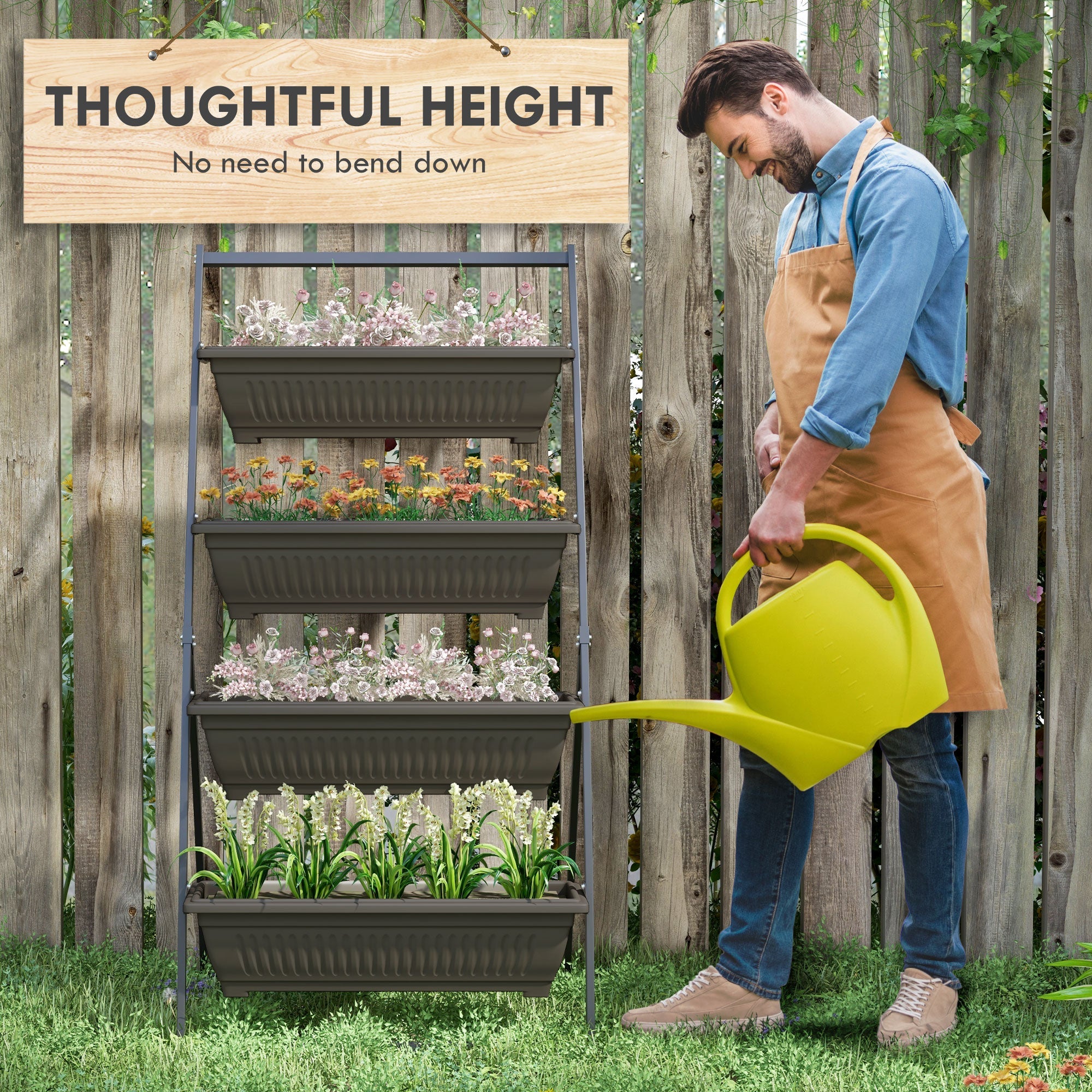 Outsunny 4-Tier Vertical Garden Planter 4 Planting Boxes Brown Outdoor Stand for Vegetables Flowers Grow Container