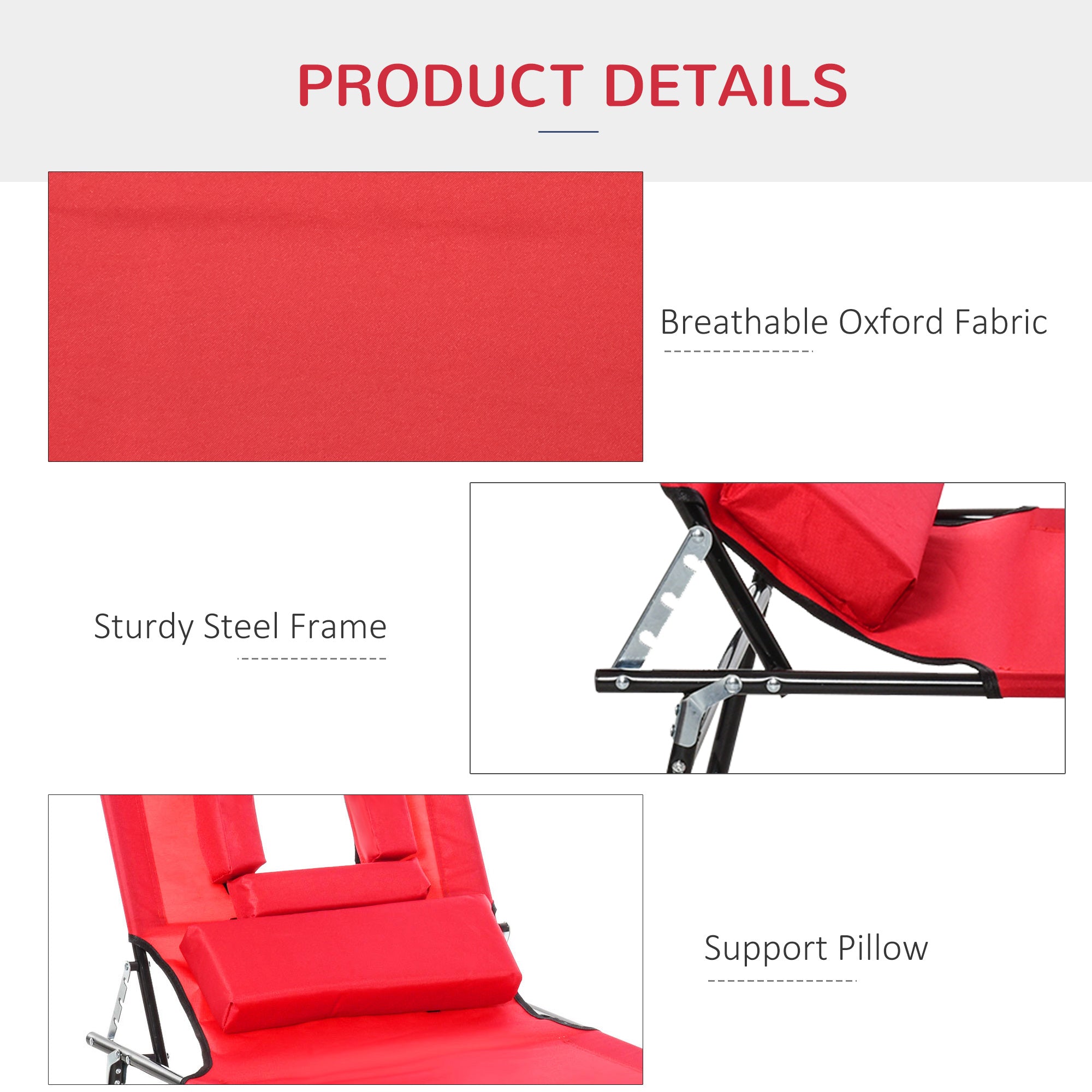 Outsunny Adjustable Sun Lounger with Reading Hole Folding Outdoor Recliner Seat for Beach Camping Red