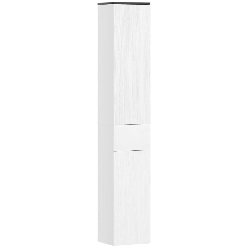 Tall Bathroom Cabinet with 2 Cupboards and Drawer, Slim Bathroom Storage Cabinet with Adjustable Shelves, White