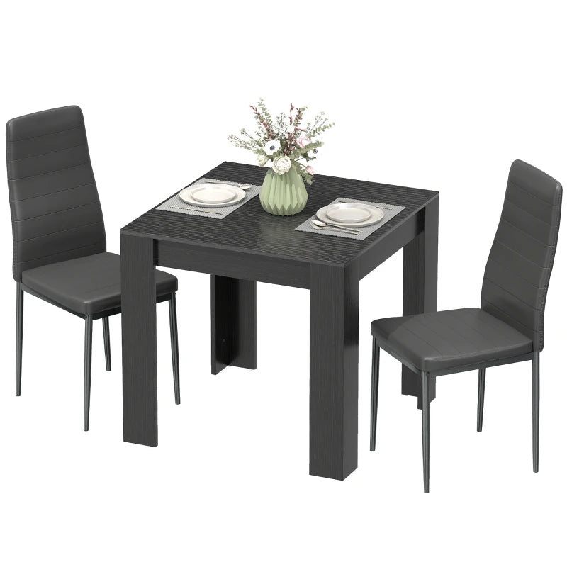 Dining Table Set for 2, Square Kitchen Table and Chairs, Dining Room Table and PU Leather Upholstered Chairs, Black