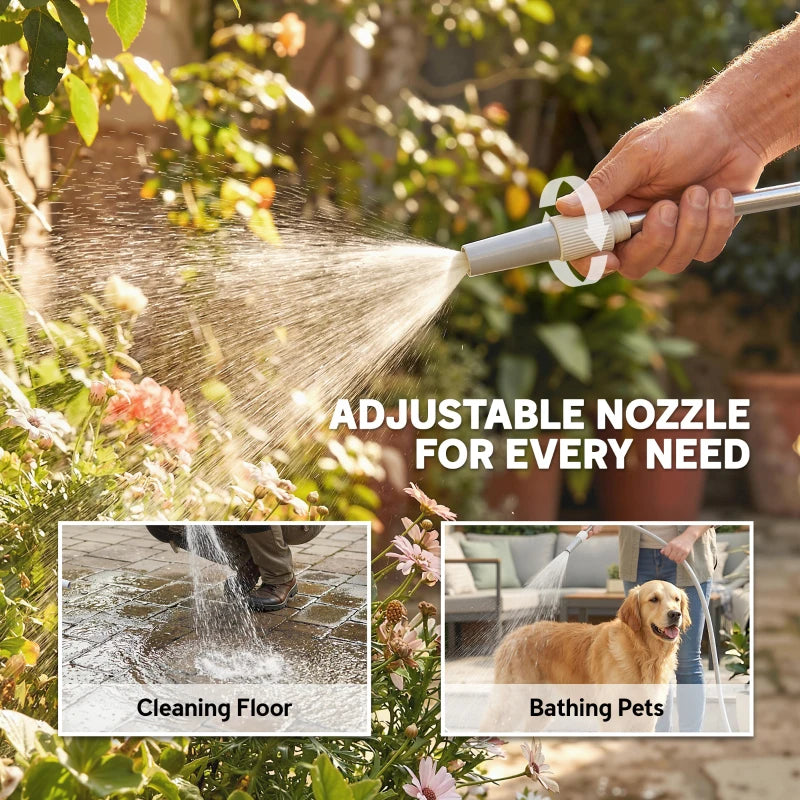 Hose Reel Cart with Wheels, 1/2" x 148ft Garden Hose Reel with 2 Patterns Nozzle, Faucet Adaptors, Rewind Handle, Grey