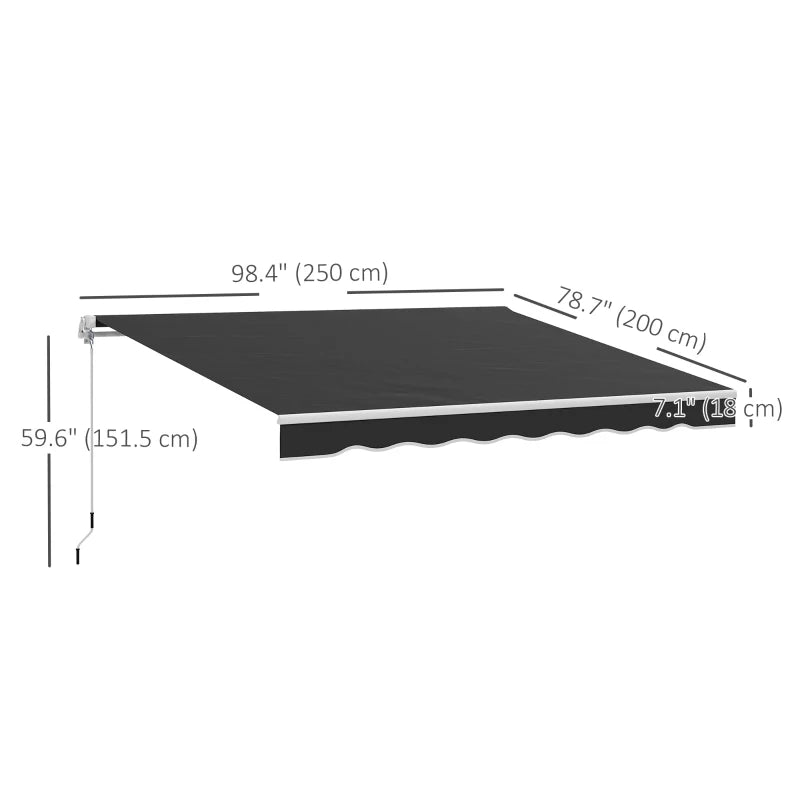 8' x 7' Retractable Awning, Patio Awnings, Sunshade Shelter with 280 g/m² UV & Water-Resistant Fabric, Black