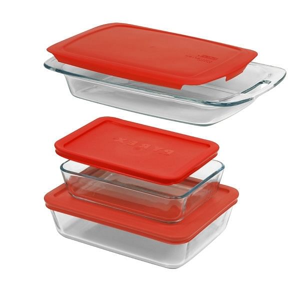 6-Piece Glass Bakeware Food Storage Set with Red Plastic Lids - Free Shipping