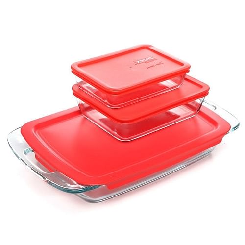 6-Piece Glass Bakeware Food Storage Set with Red Plastic Lids - Free Shipping