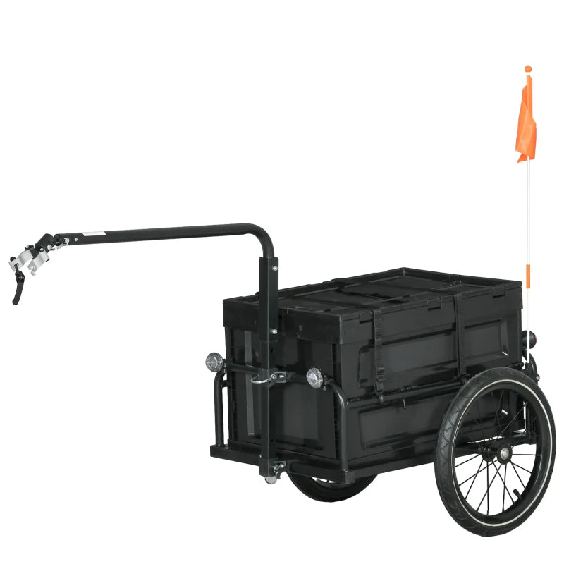 Aosom Steel Trailer for Bike, Bicycle Cargo Trailer with Foldable Storage Box and Safe Reflectors, Max Load 88LBS, Black