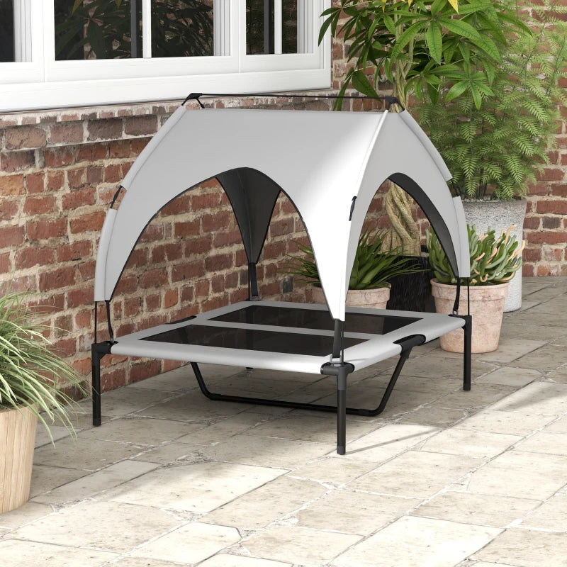 Raised Dog Bed Cooling Dog Cot w/ Canopy Washable Breathable Mesh, for Medium and Large Dogs, Light Grey