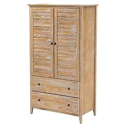FarmHome Louvered Distressed Driftwood Solid Pine Armoire - Free Shipping