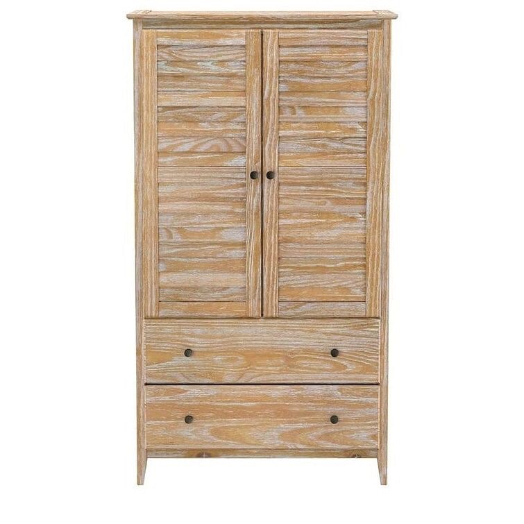 FarmHome Louvered Distressed Driftwood Solid Pine Armoire - Free Shipping