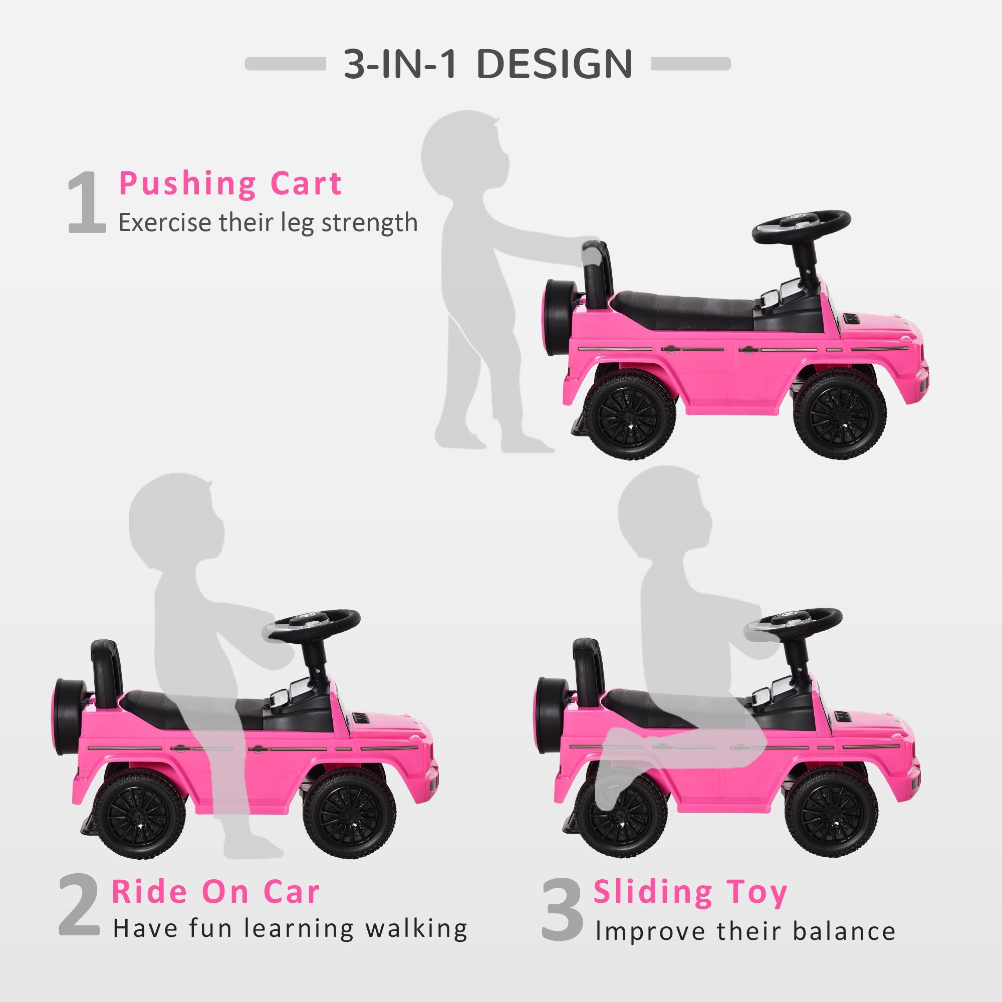 Aosom Luxury Cruiser: Baby Toddler Push Car, Mercedes-Benz G350 Licensed, Foot-to-Floor Ride-On, Pink