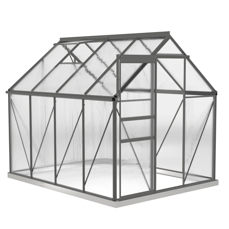 6' x 8' x 6.5' Polycarbonate Greenhouse, Walk-in Green House with Adjustable Roof Vent Galvanized Base Sliding Door Rain Gutter for Outdoor Garden Backyard, Charcoal Grey
