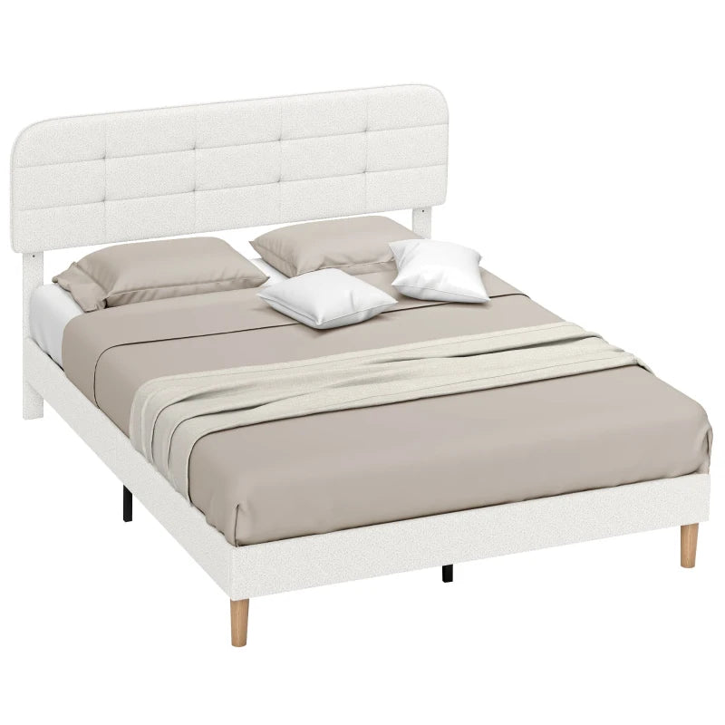 Queen Size Bed Frame with Adjustable Headboard Upholstered Platform Bed Frame with Wood Slat Support Noise Free White