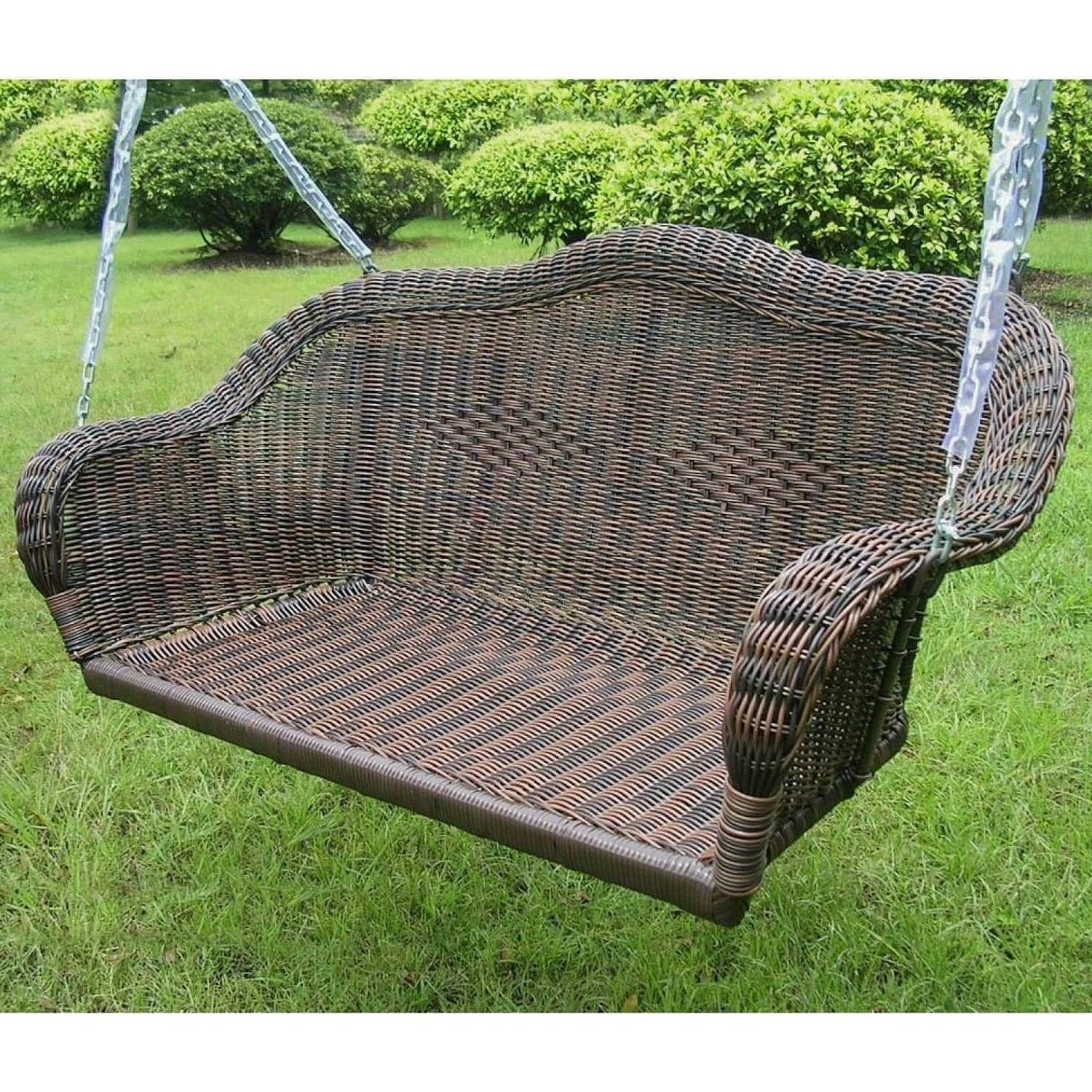 Brown Resin Wicker Porch Swing with 4-ft Hanging Chain - Free Shipping