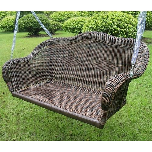 Brown Resin Wicker Porch Swing with 4-ft Hanging Chain - Free Shipping