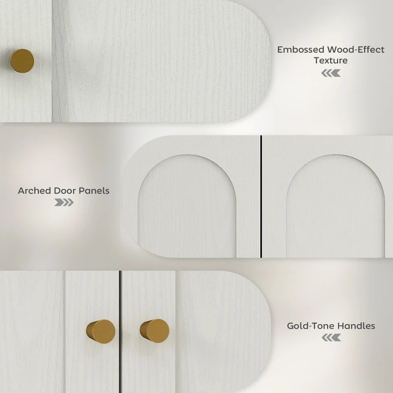 Medicine Cabinet, Modern Bathroom Wall Cabinet with 2 Arched Doors and Gold Handles, White Wood Grain