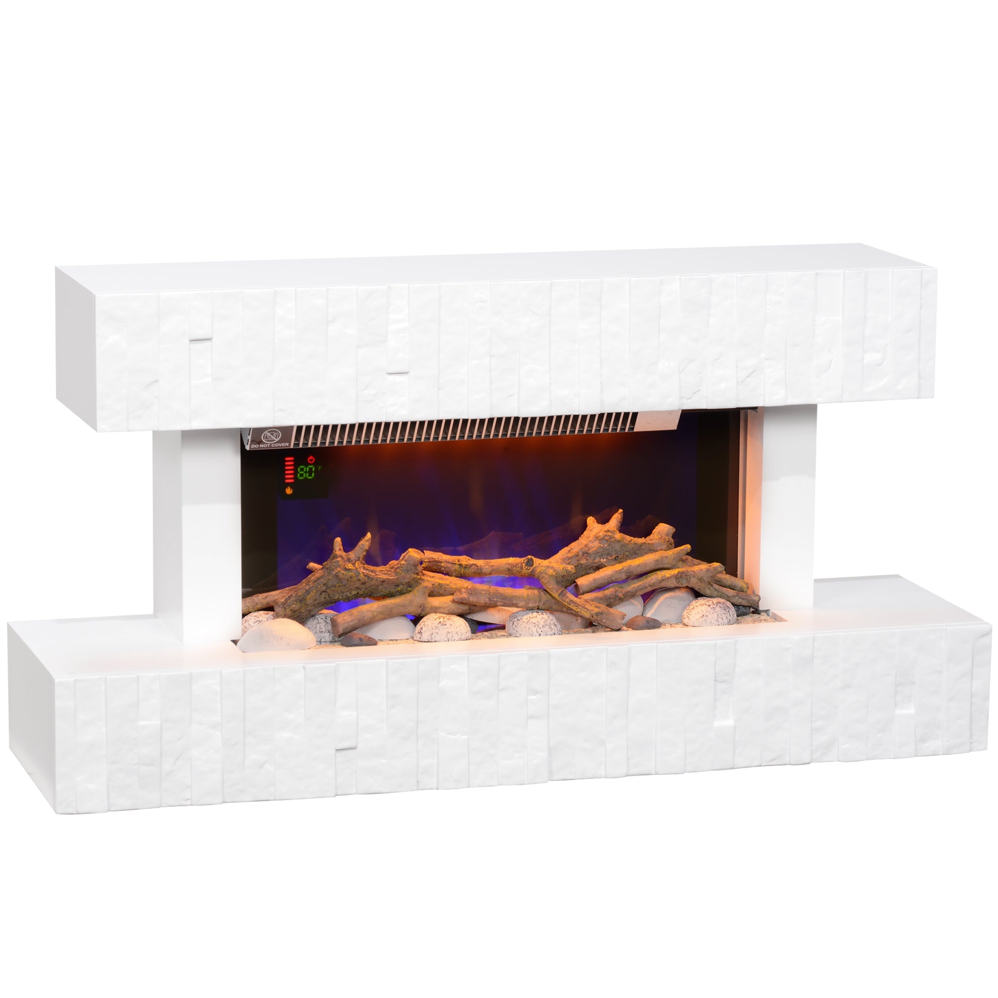 HOMCOM 32 Inches Freestanding Electric Fireplace with Mantel, 1500W Replaceable Fireplace Insert Heater with Timer, White