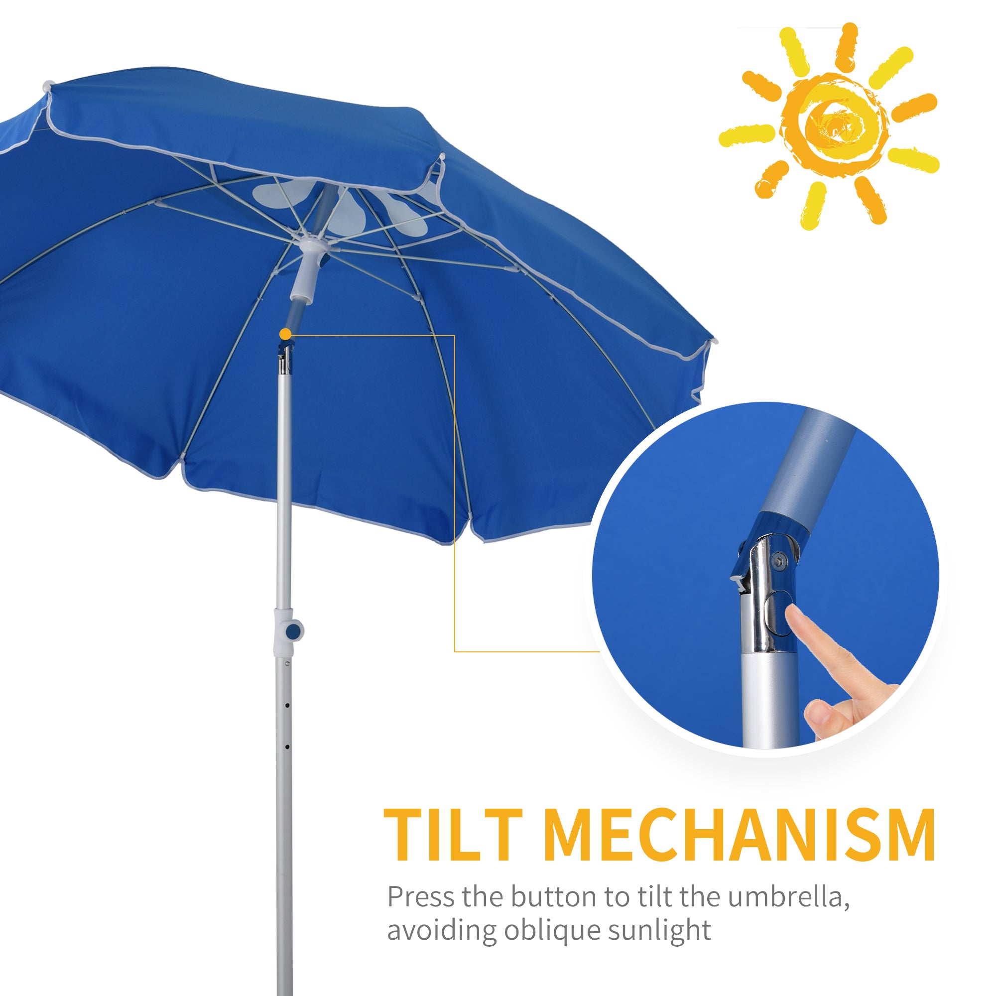 Outsunny Seaside Shade: 6ft Pointed Adjustable Tilt Beach Umbrella with Carry Bag Blue