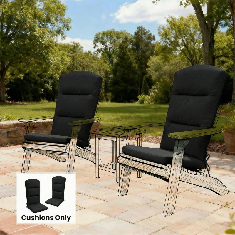 Patio Chair Cushion for Adirondack Chairs Replacement Cushion with Back and Ties, Black