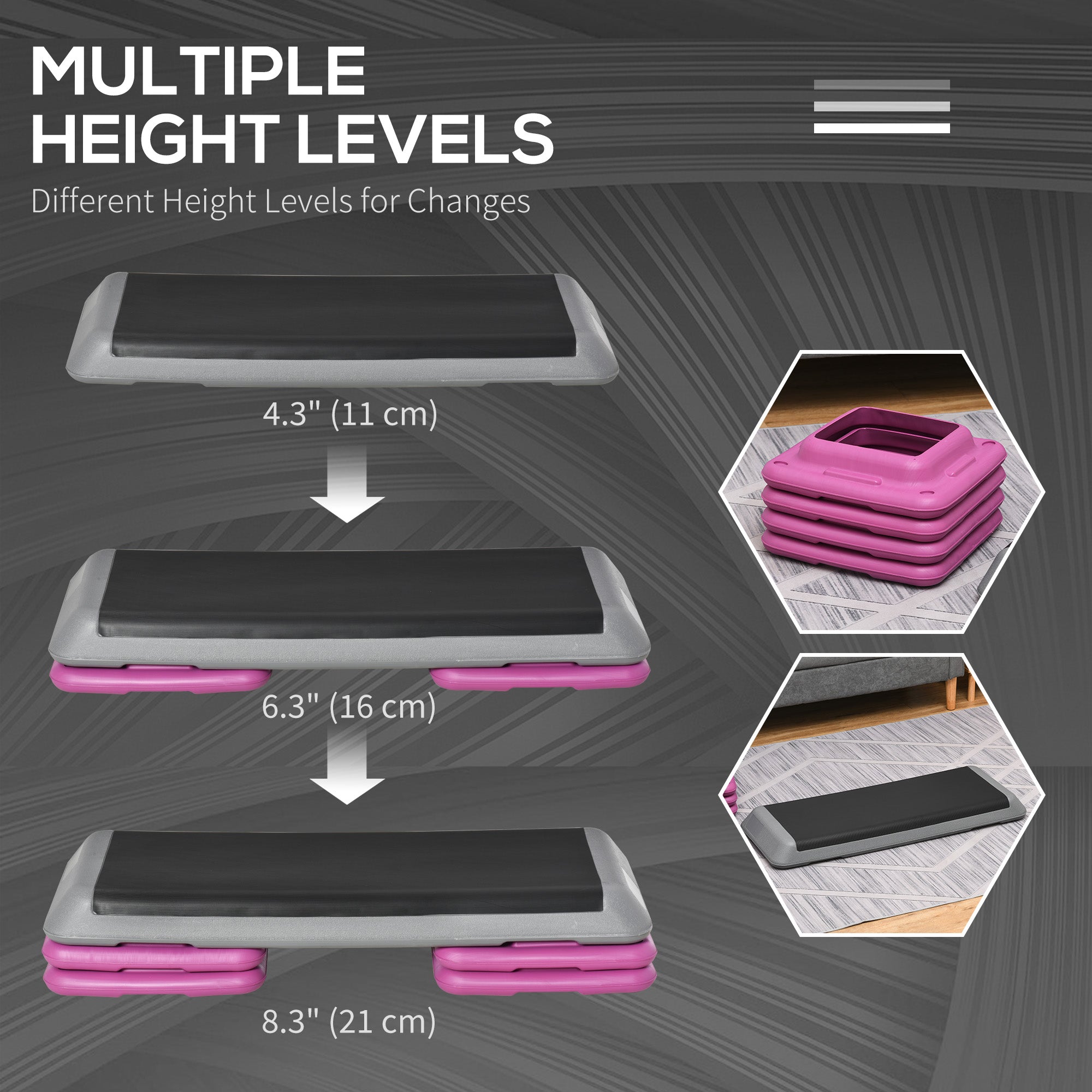 Soozier 43" Adjustable Aerobic Platform Stepper 3 Level with Risers 4” 6” 8” Cardio Fitness Trainer Workout Step Home Gym Exercise| Aosom Canada