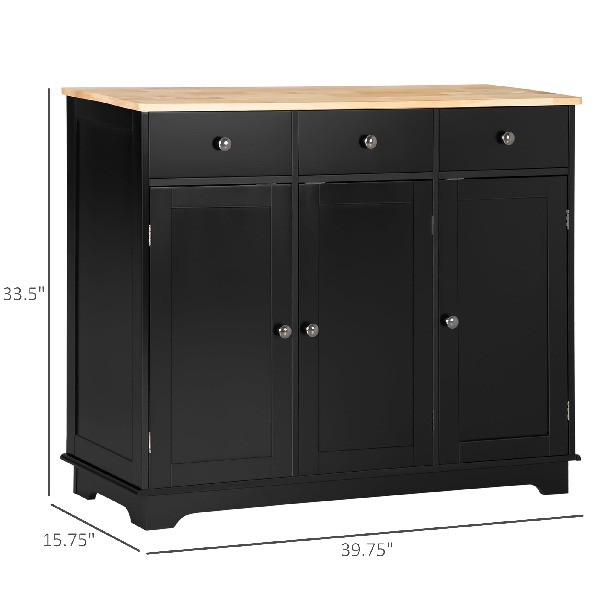 HOMCOM Black Rubberwood Buffet Cabinet: Modern Sideboard with Storage Cabinets, Drawers and Adjustable Shelves for Living Room