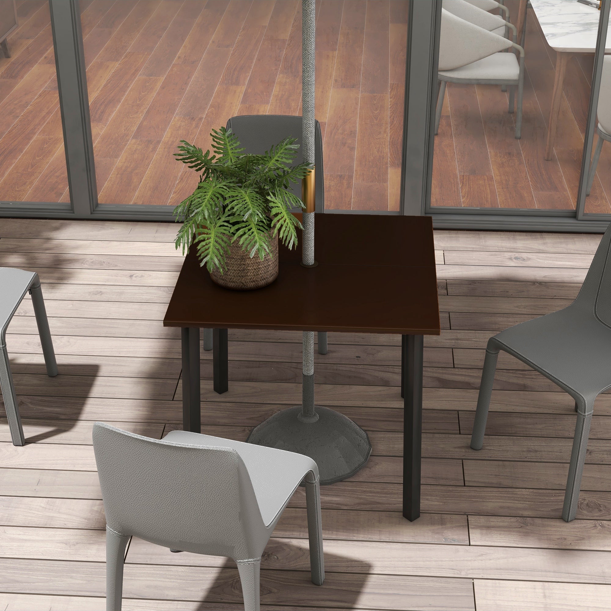 Outsunny Patio Dining Table for 4 Aluminium Legs with Umbrella Hole 31.5" x 31.5" Brown