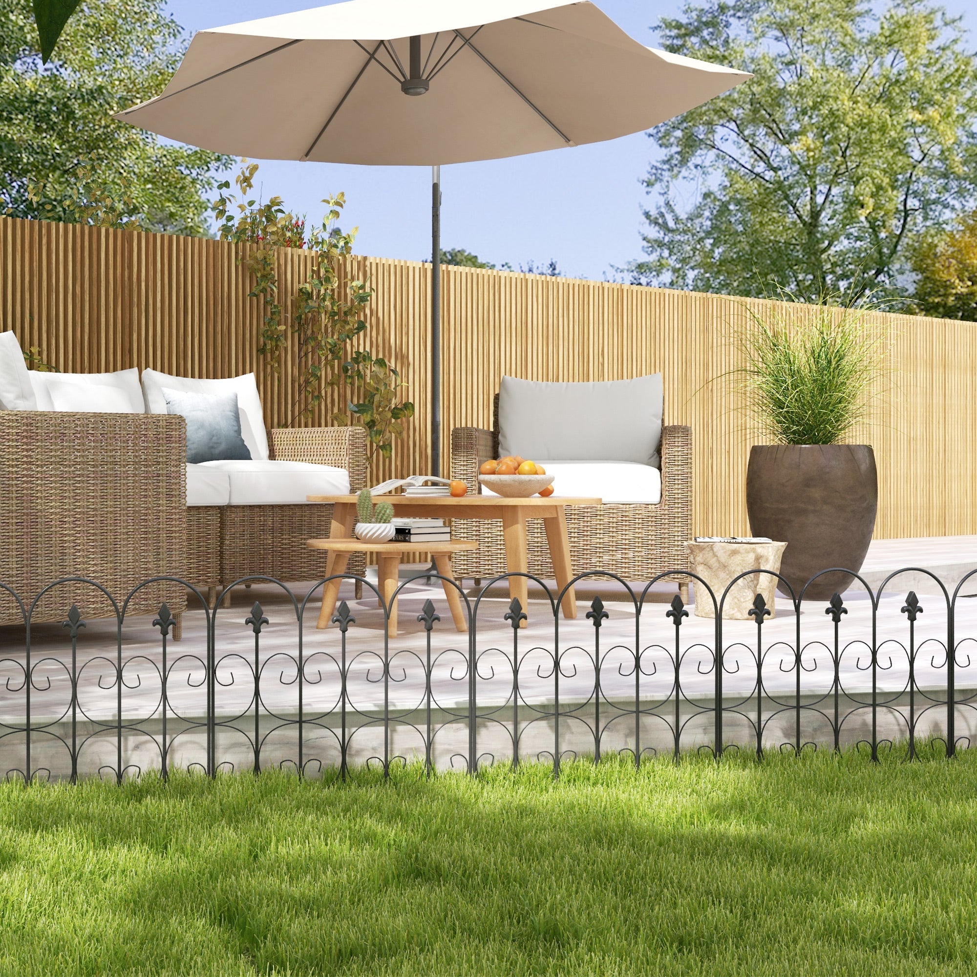 Outsunny 5-Piece 33"x10' Metal Wire Fence: Landscape Flower Bed Edging, Animal Barrier, Black