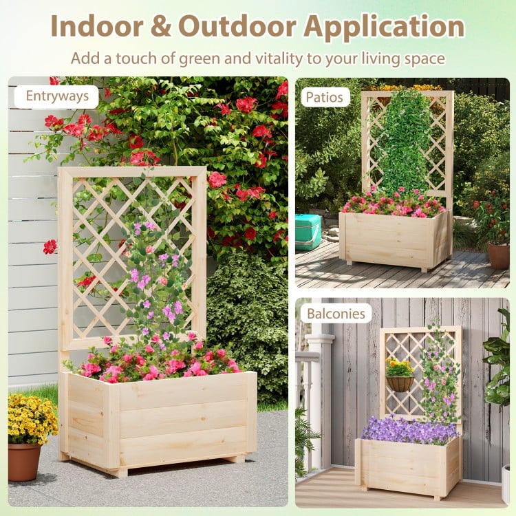 Raised Garden Bed Wooden Elevated Planter Box with Lattice Trellis-S