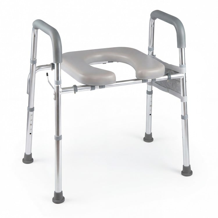 Raised Toilet Seat with Handles and Padded Arms for Seniors-Silver