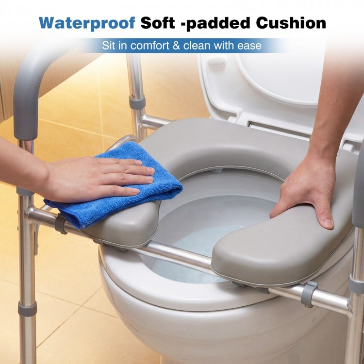 Raised Toilet Seat with Handles and Padded Arms for Seniors-Silver
