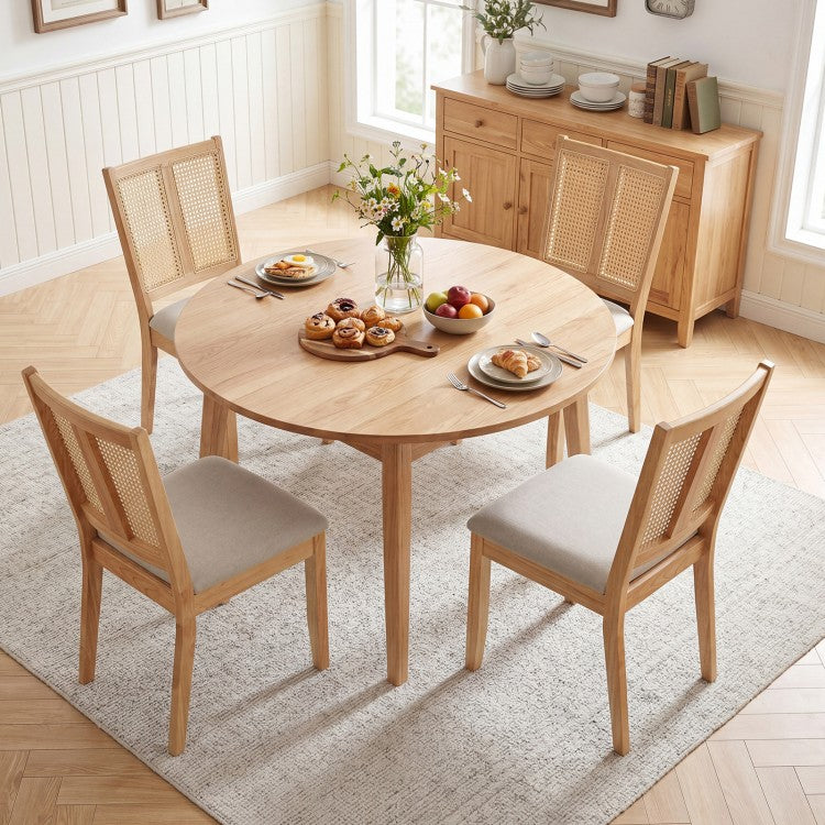 Set of 4 Rattan Dining Chairs with Curved Backrest & Upholstered Cushioned Seats