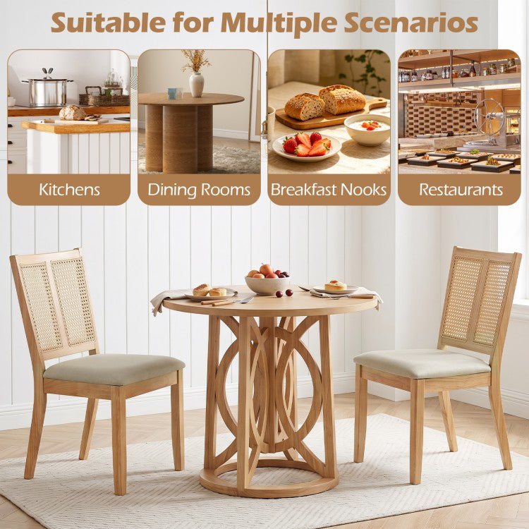 Set of 4 Rattan Dining Chairs with Curved Backrest & Upholstered Cushioned Seats