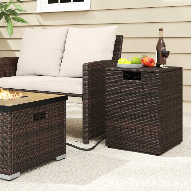 Rattan Propane Tank Cover Patio Hideaway Tank Side Table-Brown