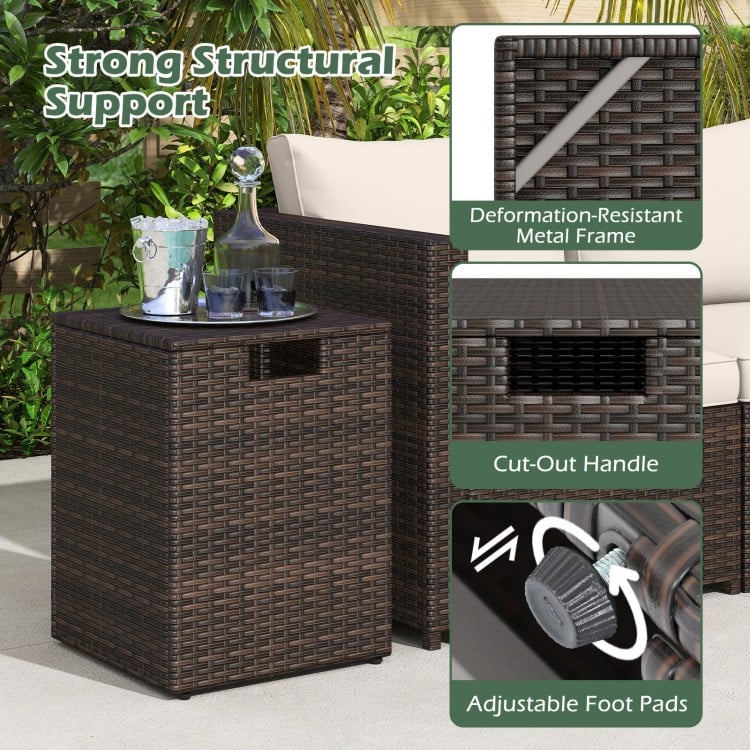 Rattan Propane Tank Cover Patio Hideaway Tank Side Table-Brown