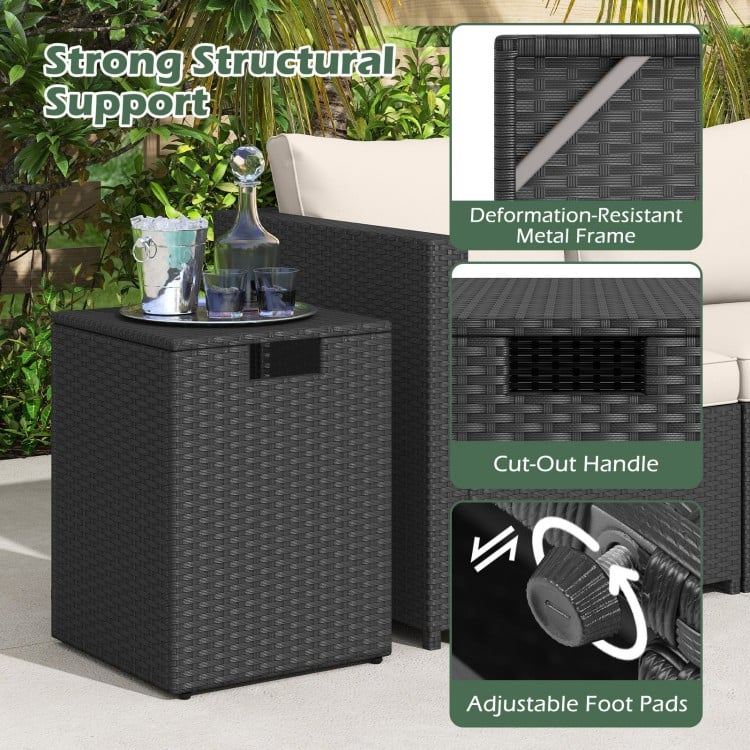Rattan Propane Tank Cover Patio Hideaway Tank Side Table-Black